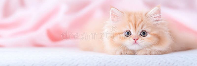 Un gatito persa adorable con piel suavemente posando sobre un fondo blanco y rosa suave foto de archivo libre de regalías