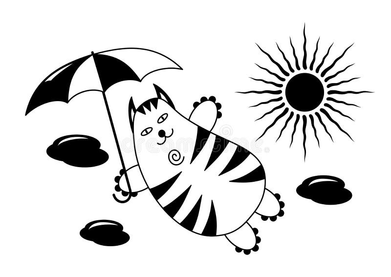 Un gato de vuelo con un paraguas en el cielo contra un fondo de nubes y del sol Un dibujo chistoso divertido Gráficos de vector libre illustration Un gato de vuelo con un paraguas en el cielo contra un fondo de nubes y del sol Un dibujo chistoso divertido Gráficos de vector libre illustration