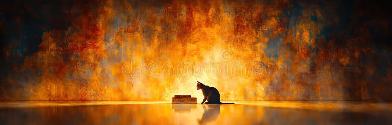 Un gatto curioso esplora una stanza misteriosa nella vecchia villa con simboli antichi e segreti inesistenti royalty illustrazione gratis