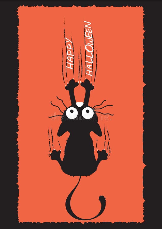 Un gatto nero scala la parete ed i graffi delle foglie L'idea per Halloween Cartolina d'auguri royalty illustrazione gratis Un gatto nero scala la parete ed i graffi delle foglie L'idea per Halloween Cartolina d'auguri royalty illustrazione gratis