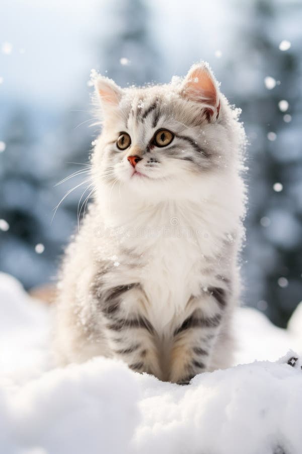Un gatto seduto sopra un mucchio di neve. immagine generativa dell'aria. illustrazione di stock