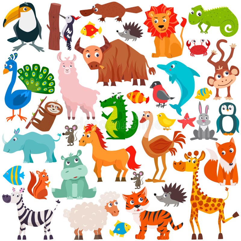Un Gran Grupo De Tiernos Animales De Dibujos Animados. IlustraciÃ³n Del  Vector Stock de ilustración - Ilustración de plano, hipoglucemia: 156734191