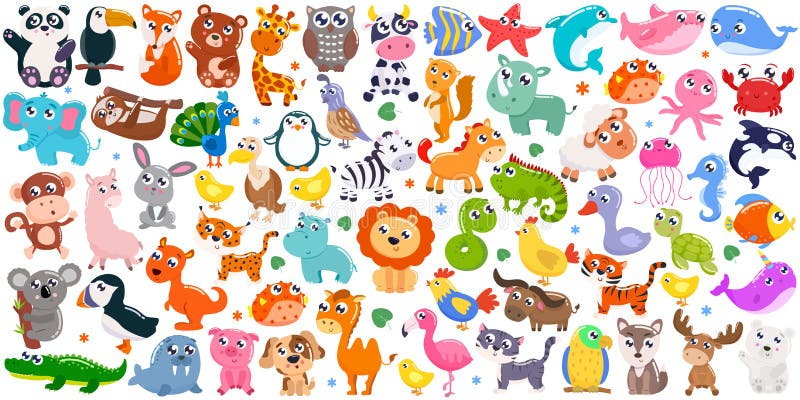 Un Gran Grupo De Tiernos Animales De Dibujos Animados Ilustración Del  Vector Foto de archivo - Imagen de feliz, aislado: 166999556