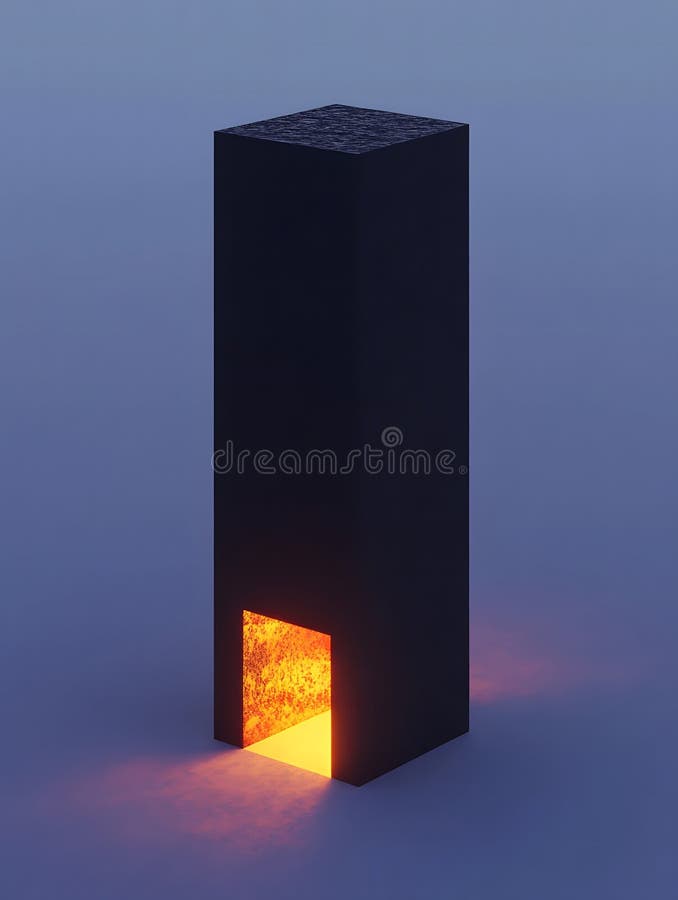 Un gran prisma rectangular negro con una apertura naranja brillante sobre un fondo azul gradiente a la luz del estudio libre illustration