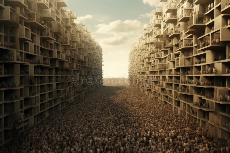 Un grand groupe de personnes d'une rangée 3d, représentant une grande foule symbolisant la surpopulation engendrée par l'air illustration stock