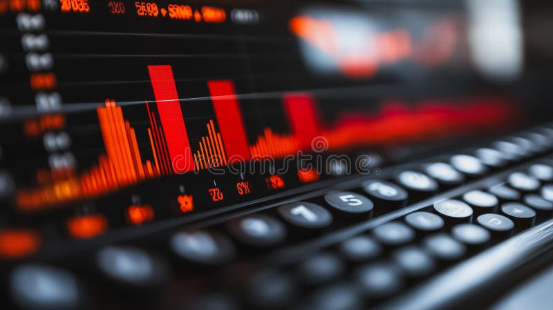 Un gros plan d'un clavier d'ordinateur avec un arrière-plan rouge. le clavier a un pavé numérique et quelques autres touches. fond. le fond rouge suggère que l'image est liée à la finance ou aux affaires. ai génératif.