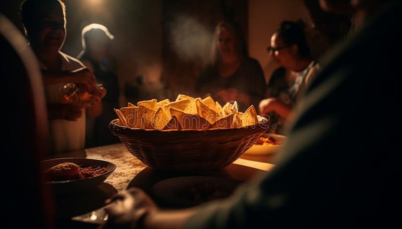 A group of people sitting indoors, enjoying a celebration meal generated by artificial intelligence AI generated. A group of people sitting indoors, enjoying a celebration meal generated by artificial intelligence AI generated