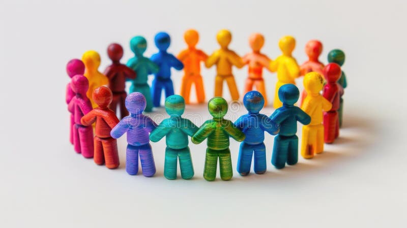 Un groupe de personnes 3d colorées tenant la main dans un cercle aig535. Un groupe de personnes colorées en 3d tenant la main dans un cercle. aig535 ai généré