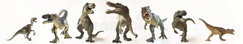 Un groupe de sept dinosaures dans une rangée image libre de droits Un groupe de sept dinosaures dans une rangée image libre de droits