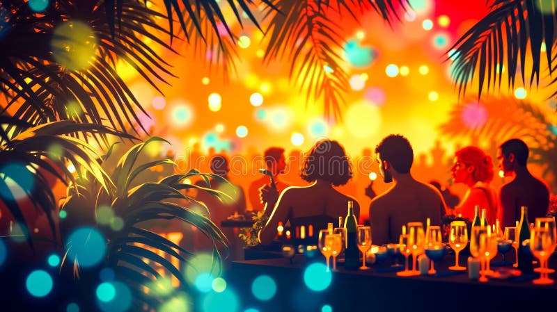 Un grup de persoane care stau la un bar la o petrecere stock illustration