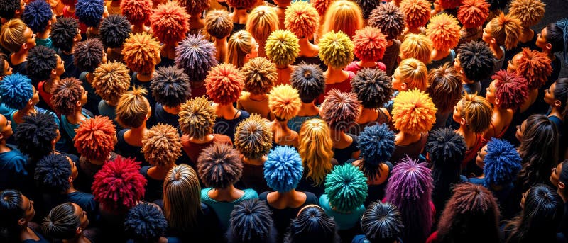 Un grup mare de persoane cu pomi colorați stock photography