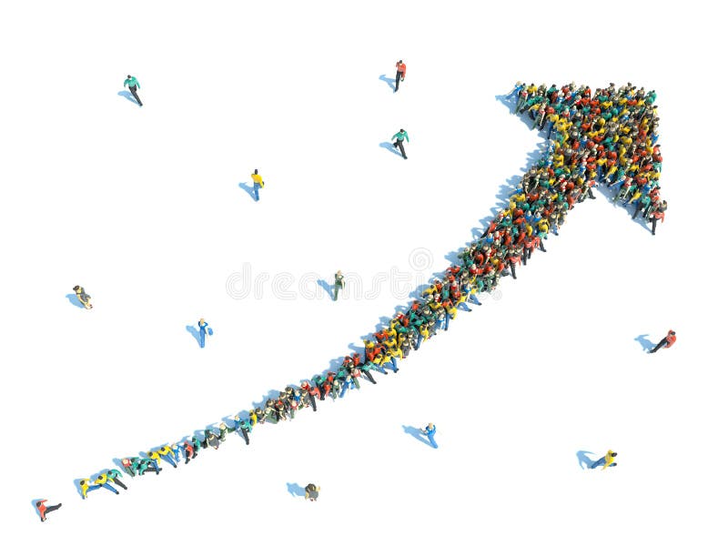 Un grup mare de persoane s-au adunat împreună în formă de săgeată stock illustration