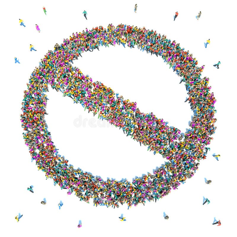 Un grup mare de persoane în forma unui semn fără loc pentru stock illustration