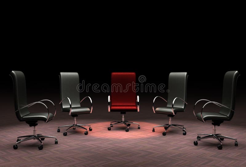 Un gruppo di sedie dell'ufficio che rappresentano i concetti della direzione, sta fuori dalla folla, differente illustrazione vettoriale Un gruppo di sedie dell'ufficio che rappresentano i concetti della direzione, sta fuori dalla folla, differente illustrazione vettoriale