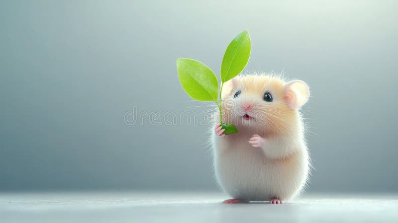 Un hamster adorabil cu frunză pe cap, un portret fermecător vector illustration