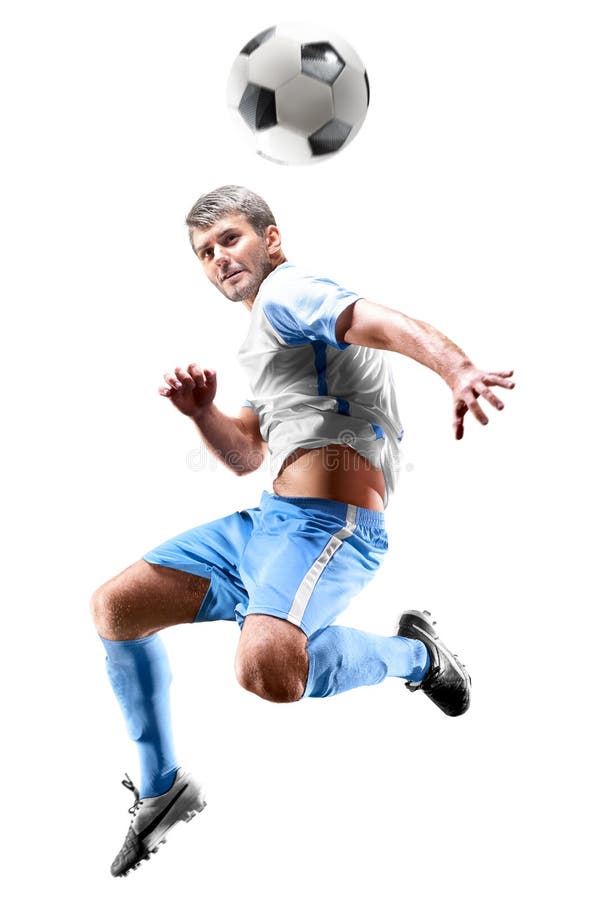 Un hombre caucásico del jugador de fútbol aislado en el fondo blanco imagen de archivo libre de regalías Un hombre caucásico del jugador de fútbol aislado en el fondo blanco imagen de archivo libre de regalías