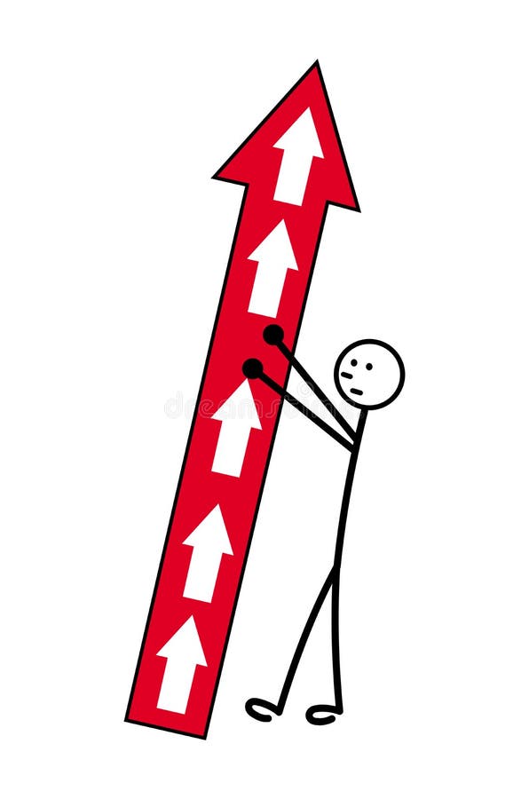 Un hombre de la historieta apoya una flecha que cae que señala hacia arriba Problemas del crecimiento Vector stock de ilustración Un hombre de la historieta apoya una flecha que cae que señala hacia arriba Problemas del crecimiento Vector stock de ilustración