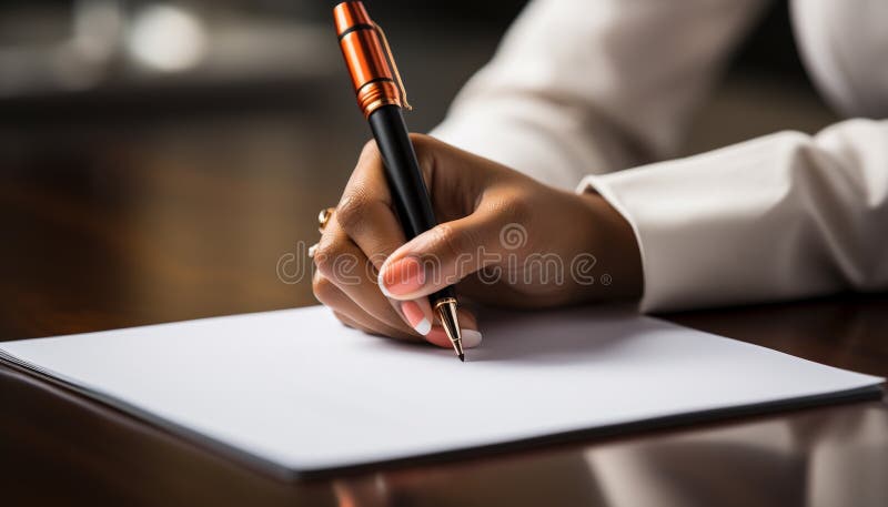 A businessman sitting at a desk, penning ideas on paper generated by artificial intelligence AI generated. A businessman sitting at a desk, penning ideas on paper generated by artificial intelligence AI generated