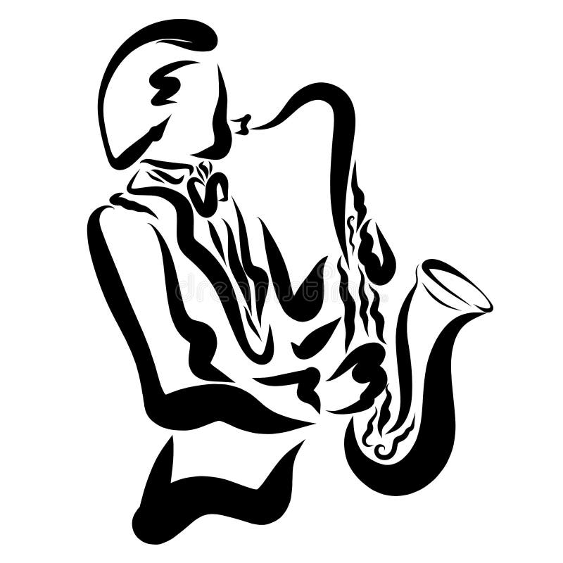 Un homme dans des vêtements classiques à la mode jouant le saxophone illustration libre de droits Un homme dans des vêtements classiques à la mode jouant le saxophone illustration libre de droits