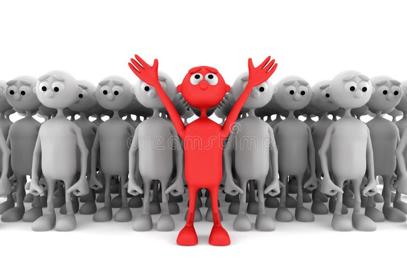 Un homme rouge restent à l'extérieur de la foule illustration stock Un homme rouge restent à l'extérieur de la foule illustration stock