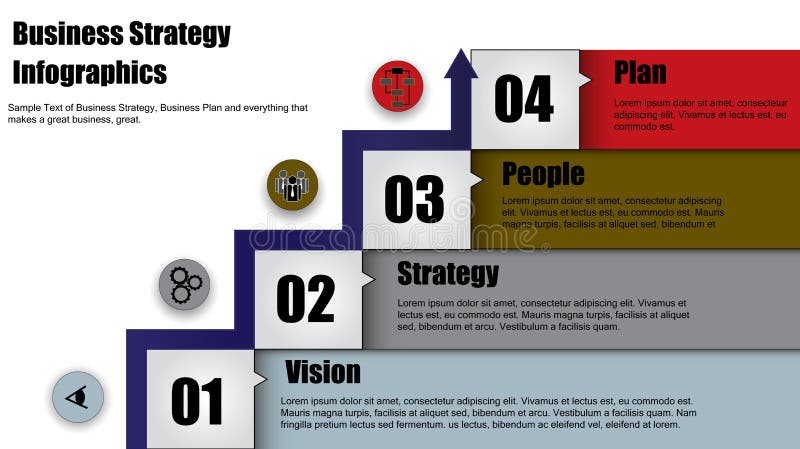 L'illustrazione di concetto di riuscita strategia aziendale fa un passo con la freccia illustrazione vettoriale L'illustrazione di concetto di riuscita strategia aziendale fa un passo con la freccia illustrazione vettoriale