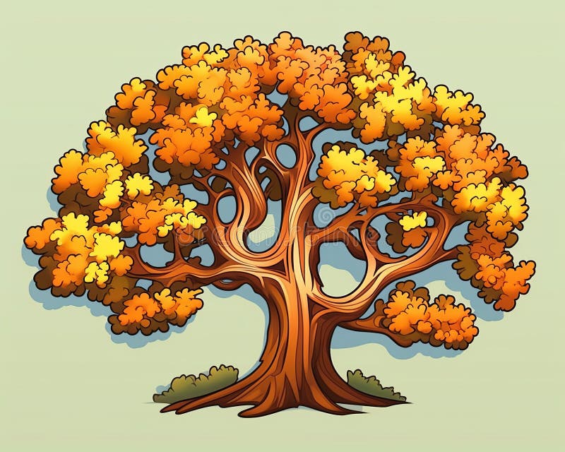Un'illustrazione di una quercia con foglie gialle illustrazione vettoriale