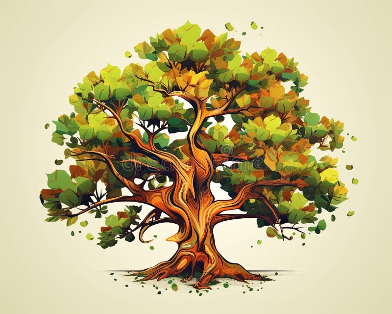 Un'illustrazione di una vecchia quercia con foglie royalty illustrazione gratis