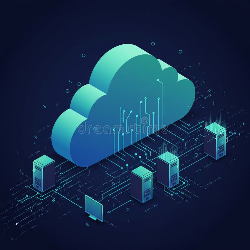 Un'illustrazione digitale con un simbolo di nube traslucida di grandi dimensioni al centro royalty illustrazione gratis
