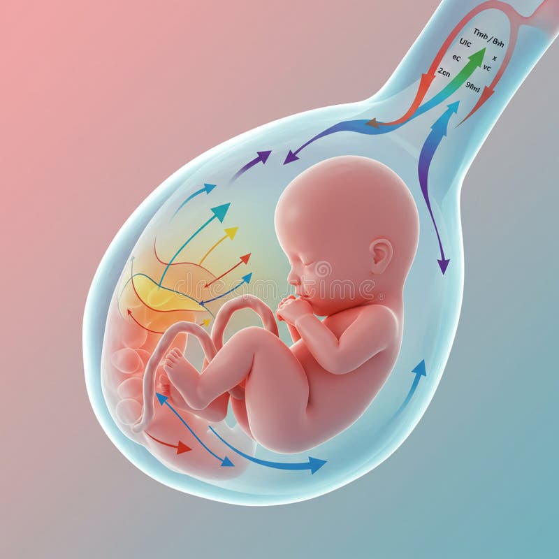 Un'illustrazione digitale mostra un feto in via di sviluppo all'interno di un utero trasparente royalty illustrazione gratis