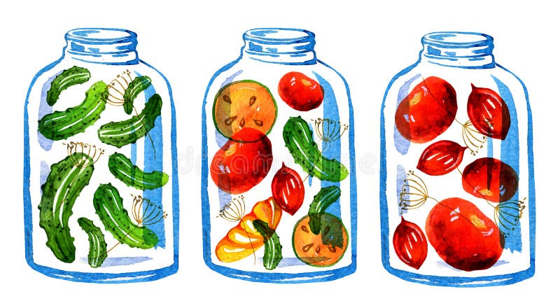Un'illustrazione stilizzata disegnata a mano di tre barattoli delle prerogative di verdure royalty illustrazione gratis Un'illustrazione stilizzata disegnata a mano di tre barattoli delle prerogative di verdure royalty illustrazione gratis