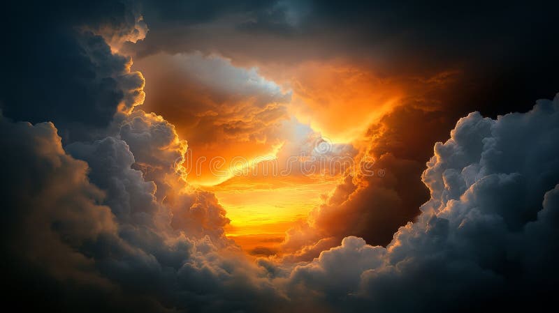 Un'immagine accattivante di un cielo tempestoso con nuvole drammatiche, con una luce d'oro mozzafiato che si spinge attraverso la illustrazione vettoriale