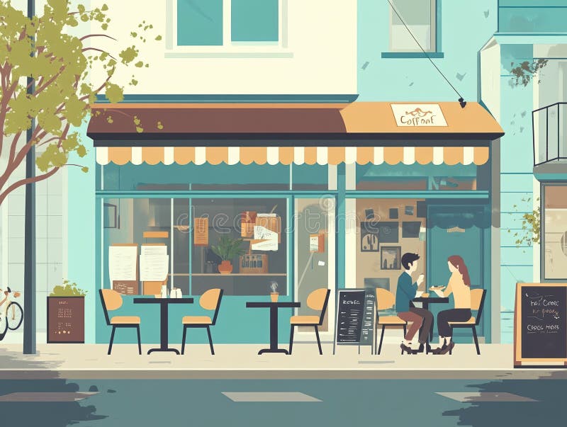 Un'immagine di un bar all'aperto di una città minimalista illustrazione vettoriale