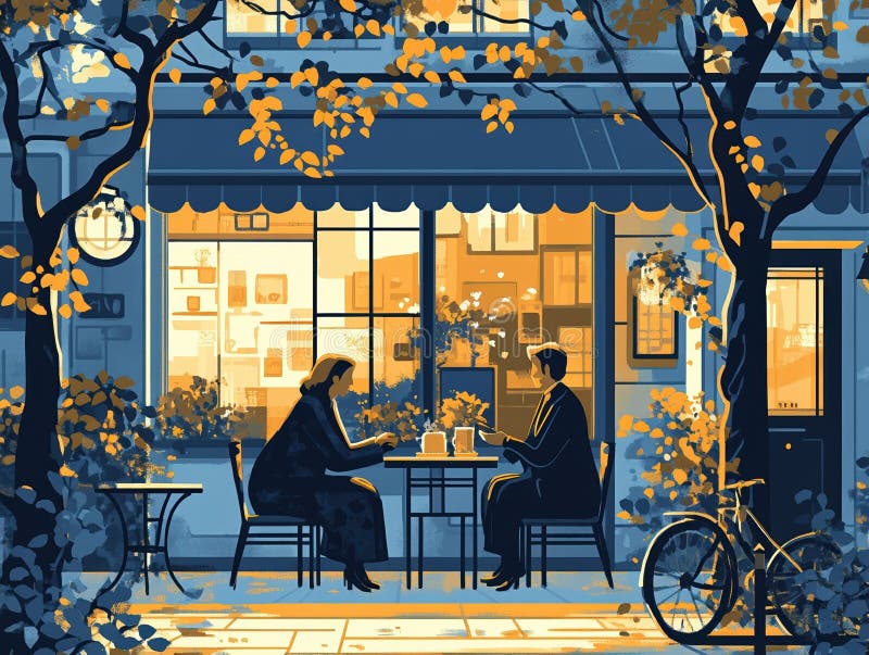 Un'immagine di un bar all'aperto di una città minimalista royalty illustrazione gratis
