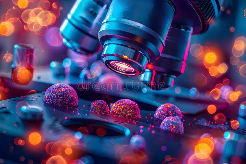 Un'immagine di chiusura di un microscopio futuristico che rivela strutture microscopiche royalty illustrazione gratis