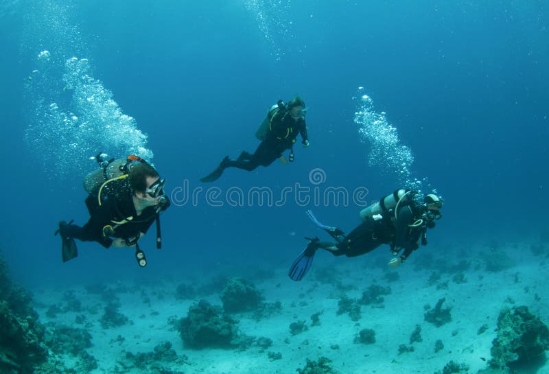 Un'immersione con bombole dei tre amici insieme