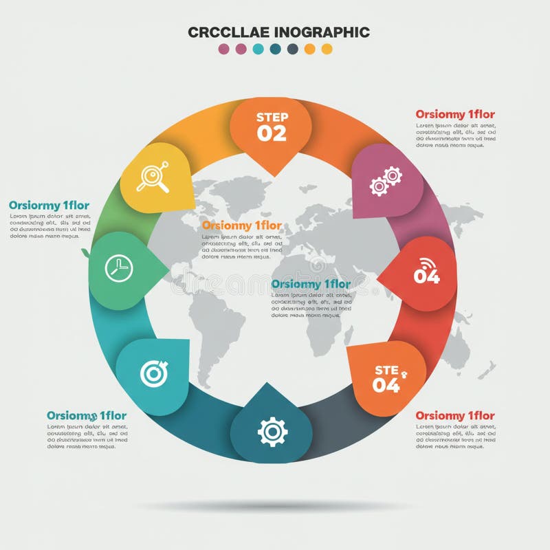 Un infografic circular are cinci secțiuni colorate, fiecare cu o pictogramă și royalty free illustration