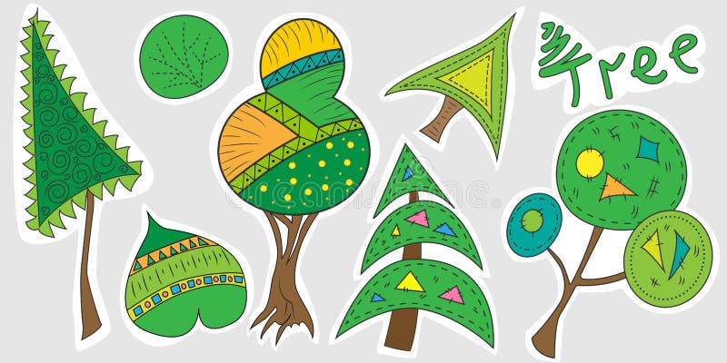 Un insieme degli autoadesivi dell'albero del fumetto Illustrazione degli alberi, albero di Natale, cespuglio, albero di vettore d illustrazione vettoriale Un insieme degli autoadesivi dell'albero del fumetto Illustrazione degli alberi, albero di Natale, cespuglio, albero di vettore d illustrazione vettoriale