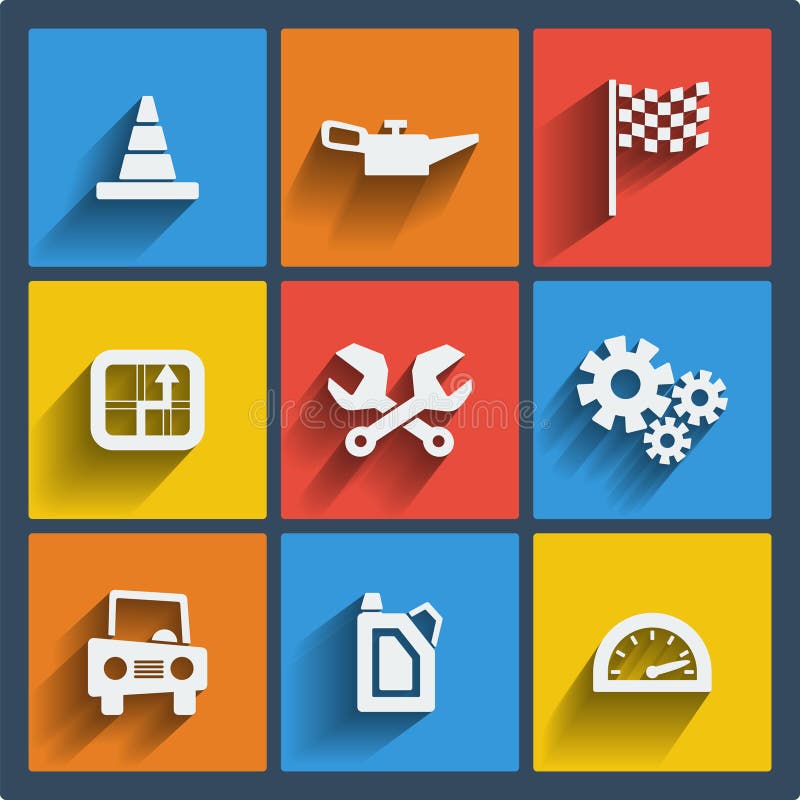 Un insieme delle icone di web e del cellulare di 9 automobili. Vettore. royalty illustrazione gratis Un insieme delle icone di web e del cellulare di 9 automobili. Vettore. royalty illustrazione gratis