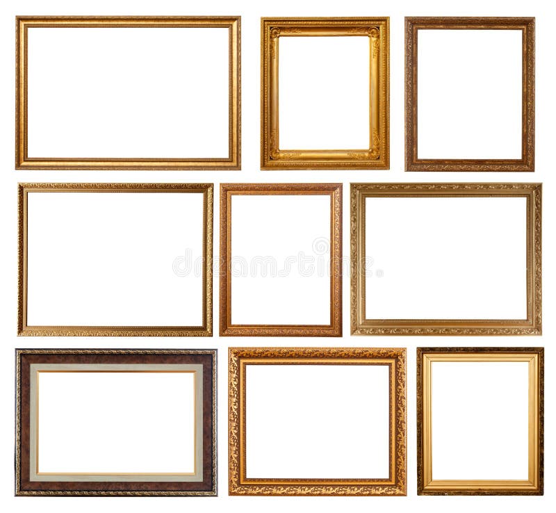 Un insieme di 9 telai dell'oro fotografia stock libera da diritti Un insieme di 9 telai dell'oro fotografia stock libera da diritti