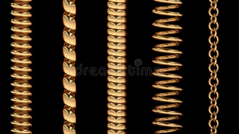 Un insieme di 5 pezzi ripetibili del confine dell'oro 3D reso Isolato illustrazione vettoriale Un insieme di 5 pezzi ripetibili del confine dell'oro 3D reso Isolato illustrazione vettoriale