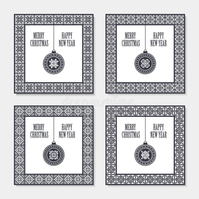 Un insieme di quattro cartoline di Natale con l'ornamento geometrico royalty illustrazione gratis Un insieme di quattro cartoline di Natale con l'ornamento geometrico royalty illustrazione gratis