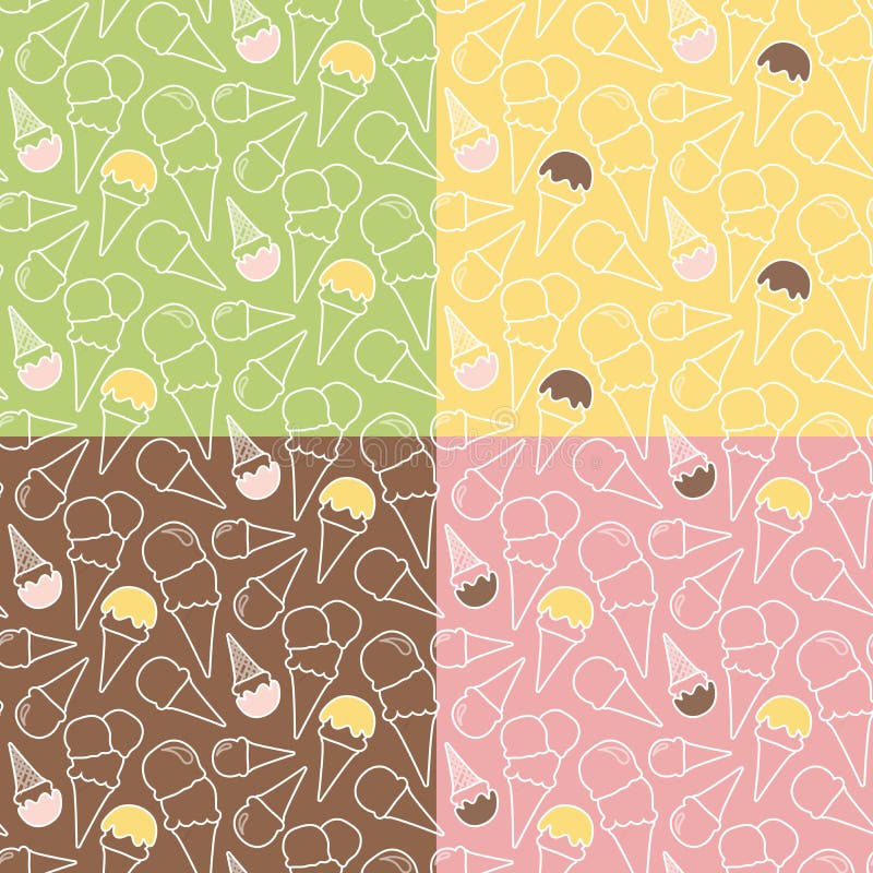 Un insieme di quattro modelli del gelato di estate sugli ambiti di provenienza differenti illustrazione di stock Un insieme di quattro modelli del gelato di estate sugli ambiti di provenienza differenti illustrazione di stock