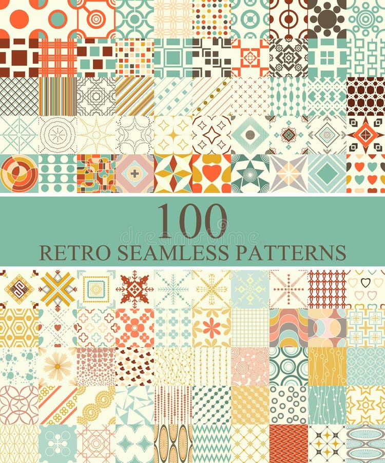 Un insieme di 100 retro senza cuciture illustrazione di stock Un insieme di 100 retro senza cuciture illustrazione di stock