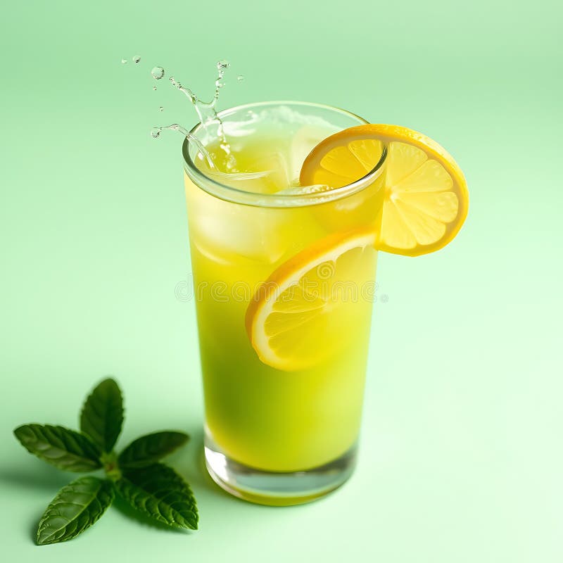 Un jus de pomme verte rafraîchissant avec une pointe de citron sur fond de menthe pastel illustration de vecteur