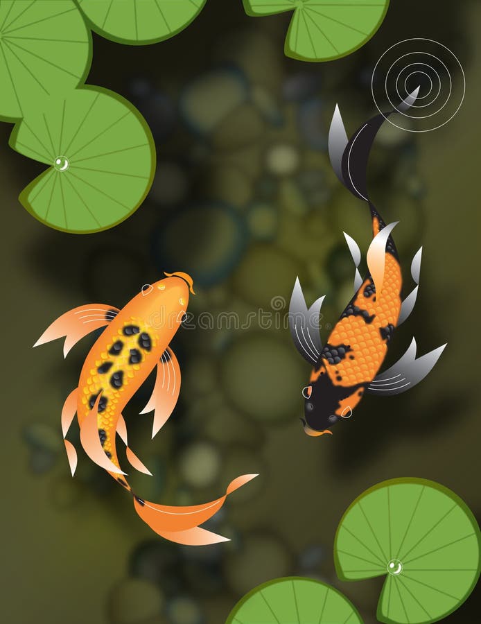Un koi di due farfalle in stagno illustrazione di stock
