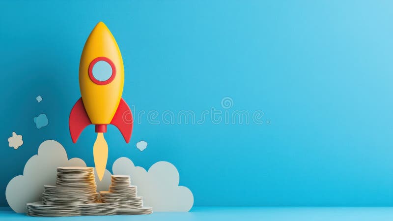 Un lancement de fusée dynamique à partir d'une pile d'idées symbolise la créativité et l'innovation images libres de droits