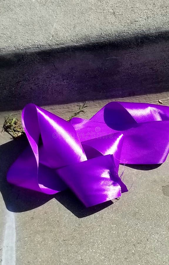 Un lazo morado enredado en la acera imágenes de archivo libres de regalías Un lazo morado enredado en la acera imágenes de archivo libres de regalías