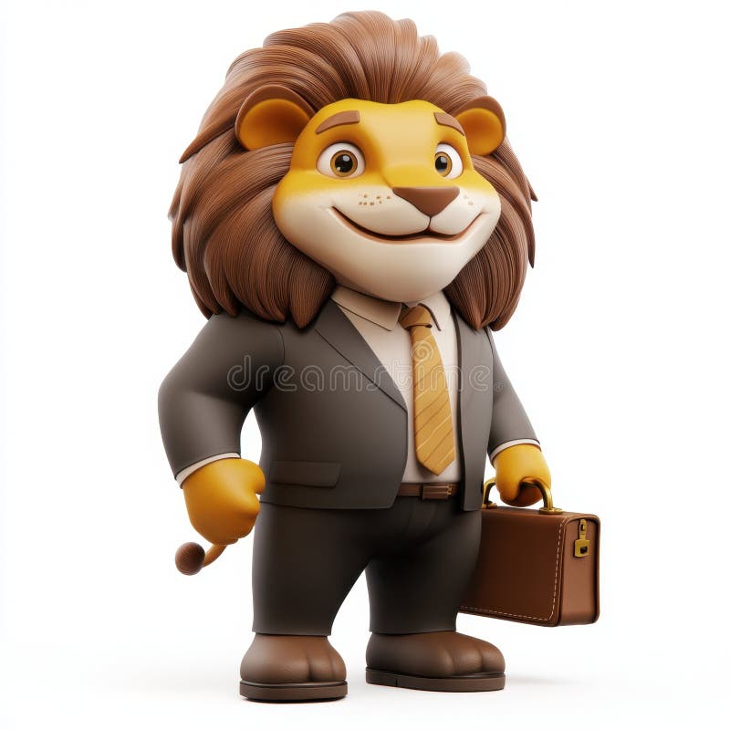 Un leone da cartone con un completo e una cravatta che tiene in mano una valigetta royalty illustrazione gratis