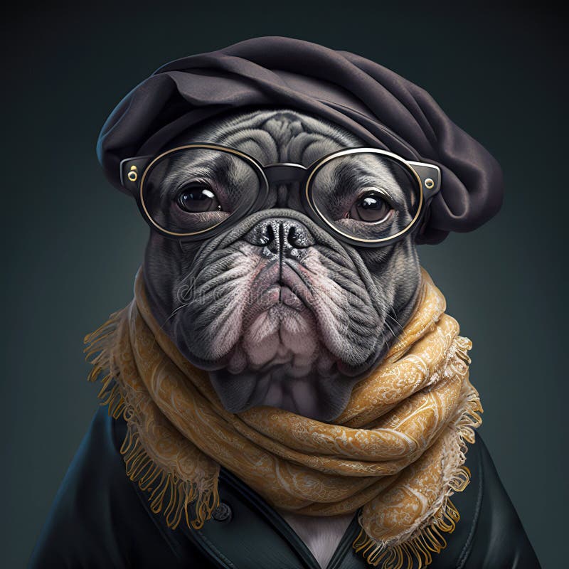 Lindo Retrato Mascota De Perro De Moda Perrito En Ropa de ilustración - Ilustración de mascotas, 265608236