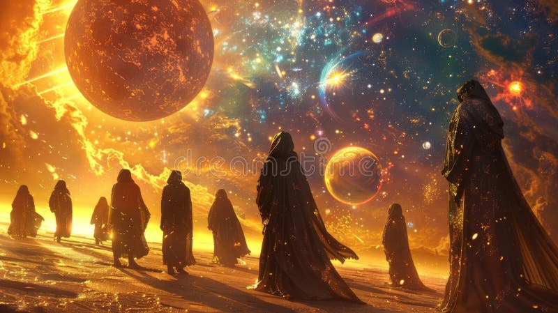 In a distant realm a group of sorcerers gathers under a sky blanketed with stars their eyes aglow with the power of magic. With a . . AI generated. In a distant realm a group of sorcerers gathers under a sky blanketed with stars their eyes aglow with the power of magic. With a . . AI generated